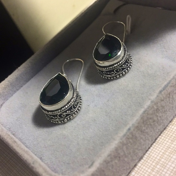 NEW artisan dark green quartz dangle earrings - Picture 6 of 11